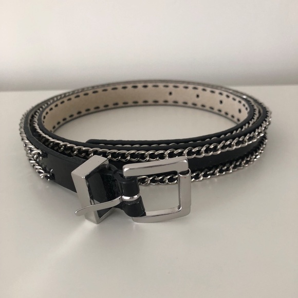 QC Chain Lined Black Patent Belt Women’s Sz 37.5” - Picture 1 of 4
